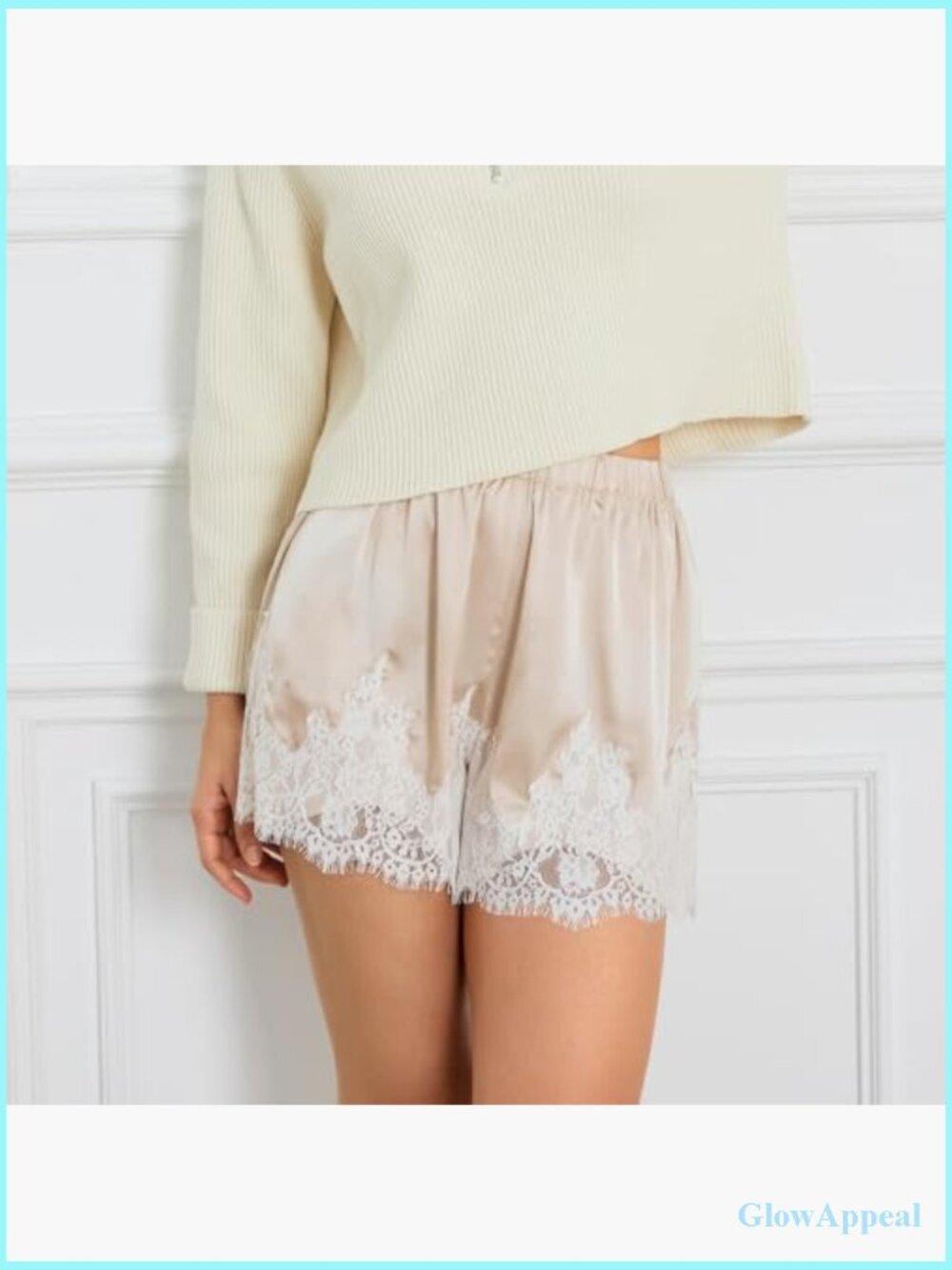Satiny Lace Trim Low Rise Micro Mini Shorts Lounge Pajama Half Slip Y2K - Picture 4 of 7